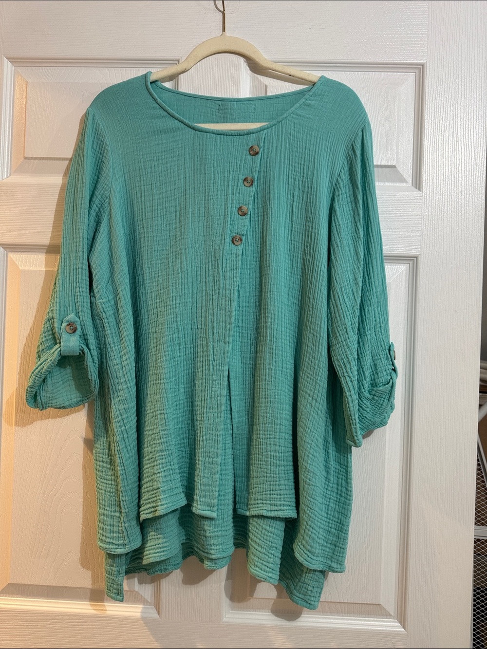 Coldwater Creek Aqua Button-Front Gauze Tunic